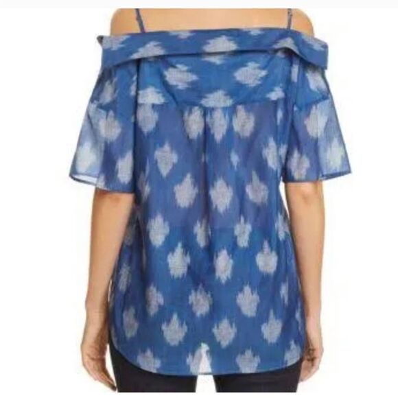 Theory Blue Patterned Off-Shoulder Blouse - Picture 4 of 8